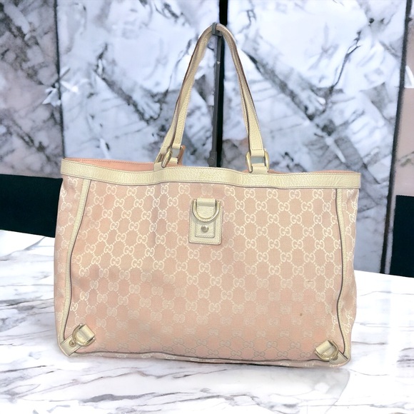 Pink & White Gucci D-Ring Abbey Tote - Picture 1 of 11